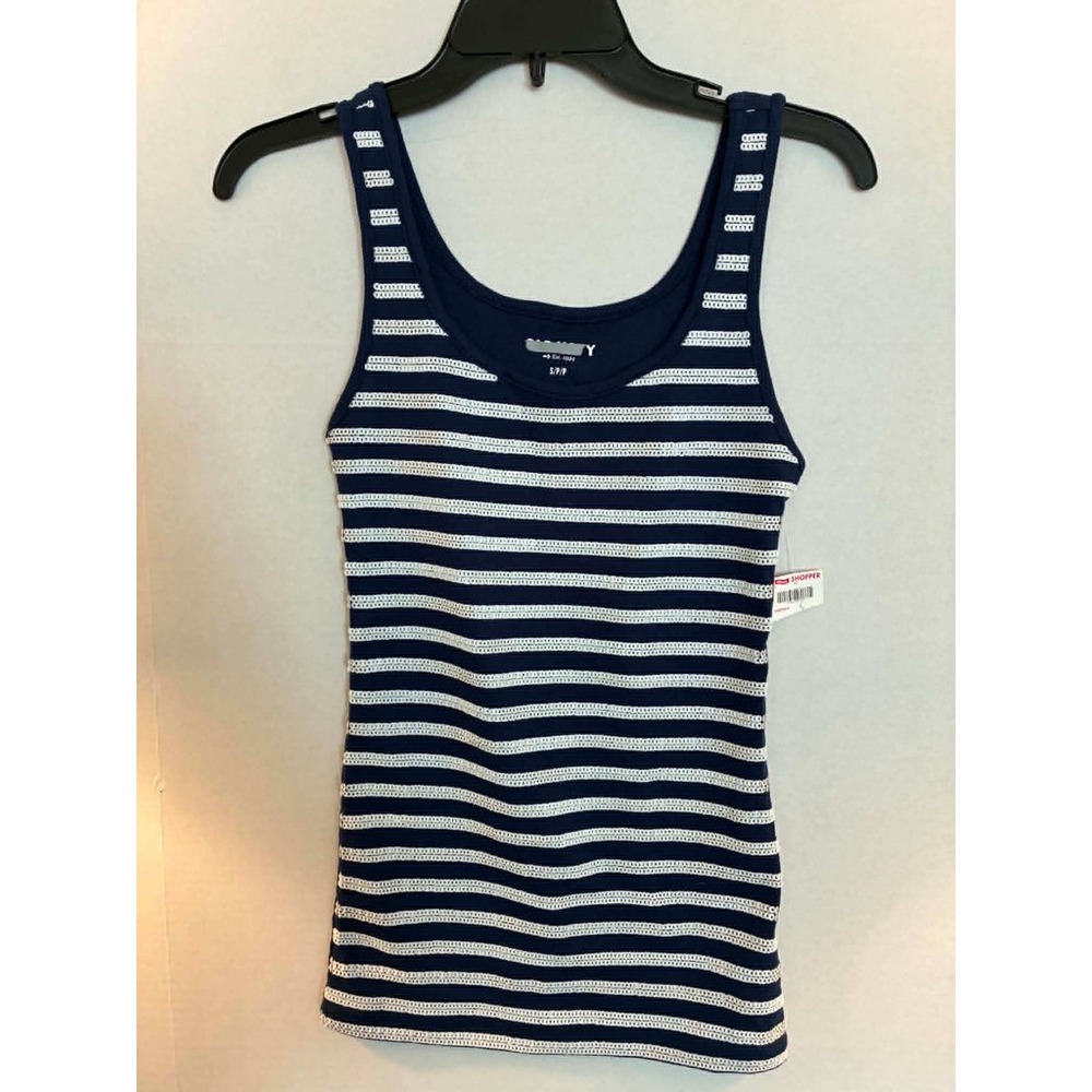 Old Navy Womens Navy Blue White Striped Sequin Tank‎ Top Scoop Neck Small NEW